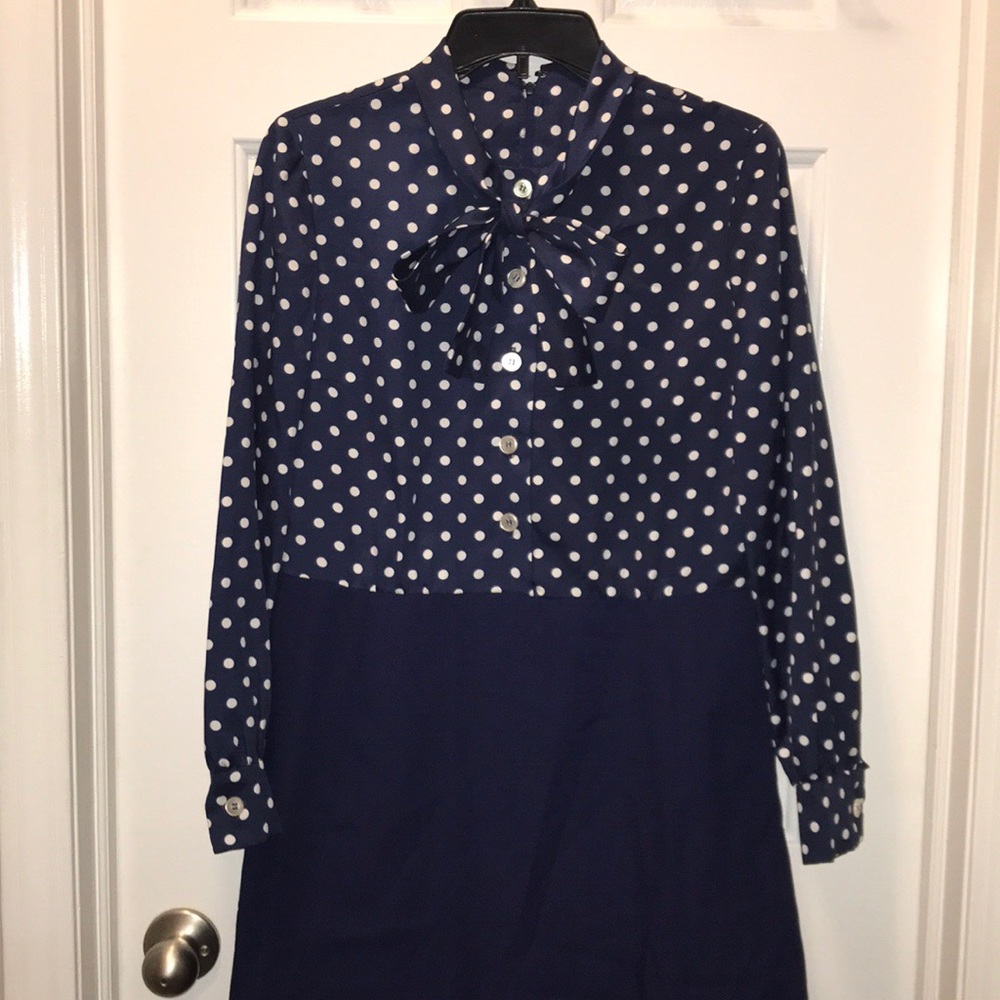 Vintage Women’s 12 Navy Polka Dot Dress